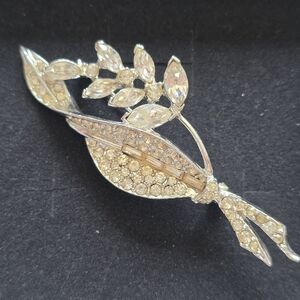 PELL White Rhinestone Lily Flower Pin Vintage Brooch Silver Tone